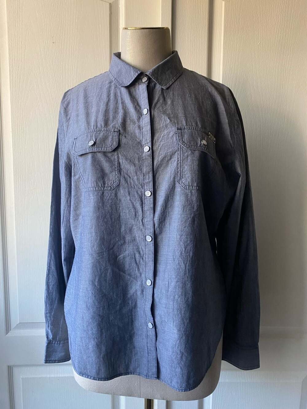 Harley-Davidson Women's Chambray Button Down Shirt with Back Bandana Graphic